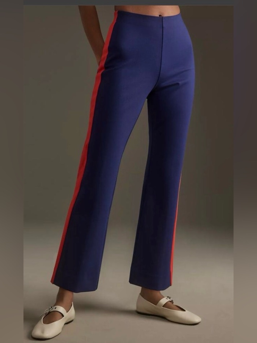 Anthropologie Maeve Margot Kick Crop Flare Sport Stripe Navy Pants Size M
